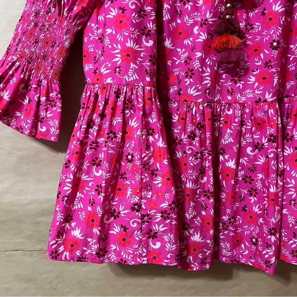 Figue | Bella Dress Tiered Popover Mini Dress Smocked Sleeve Pink Floral Size S - Picture 12 of 15